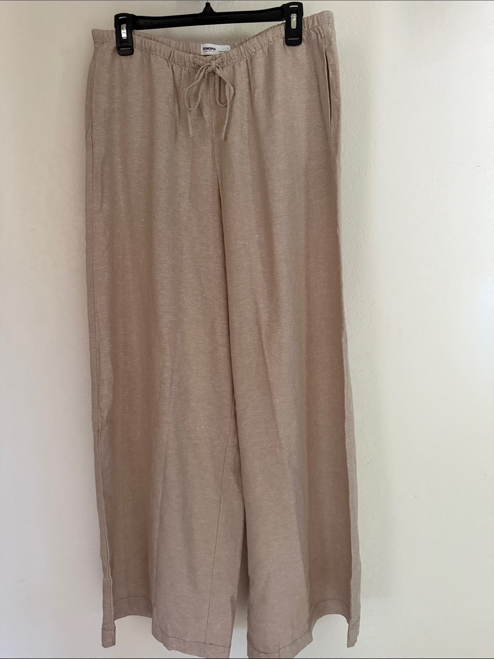 NWOT. Linen Sonoma Lightweight Wide-Leg Drawstring Pants - Taupe